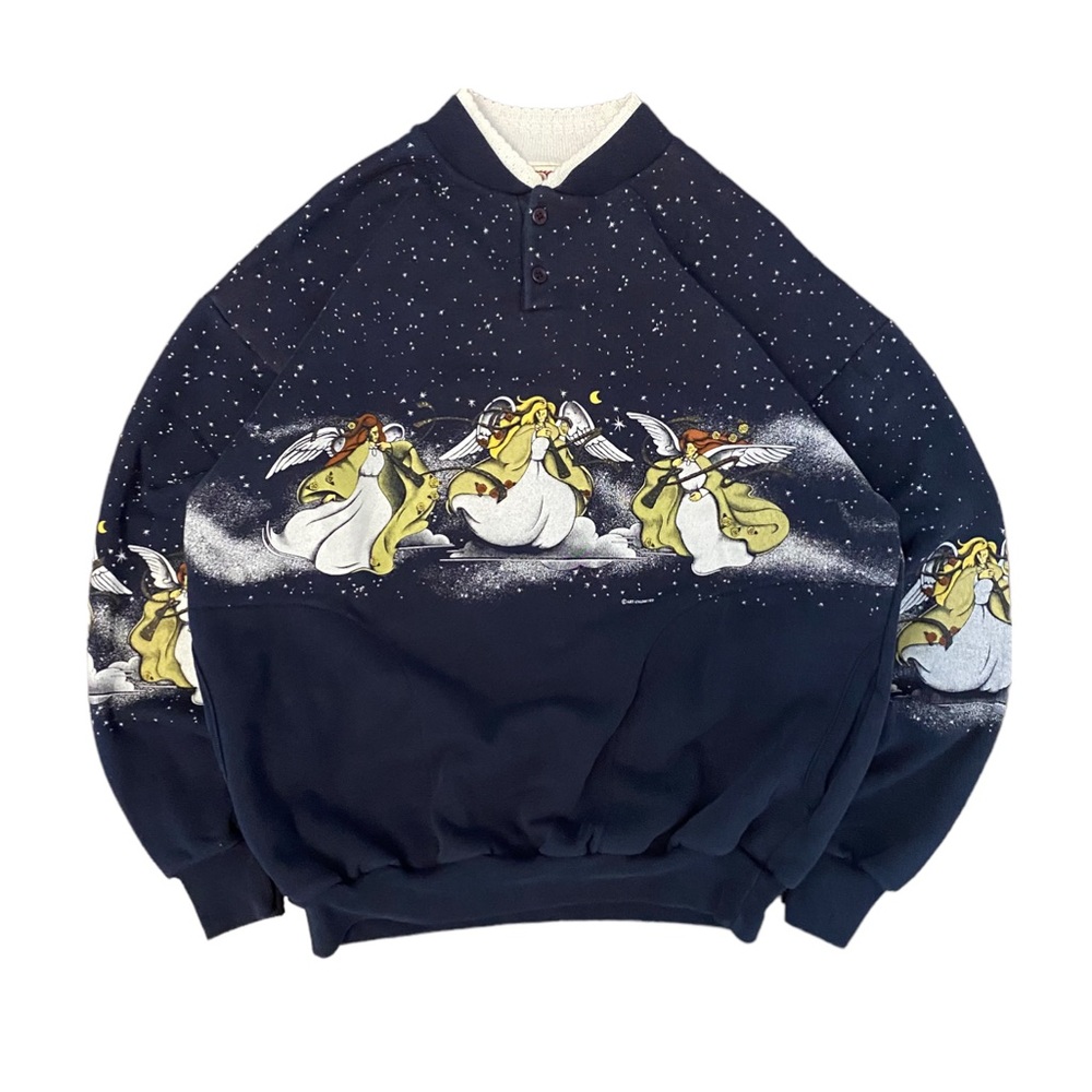 Vintage 1990s Angel All Over Print Wraparound Sweatshirt